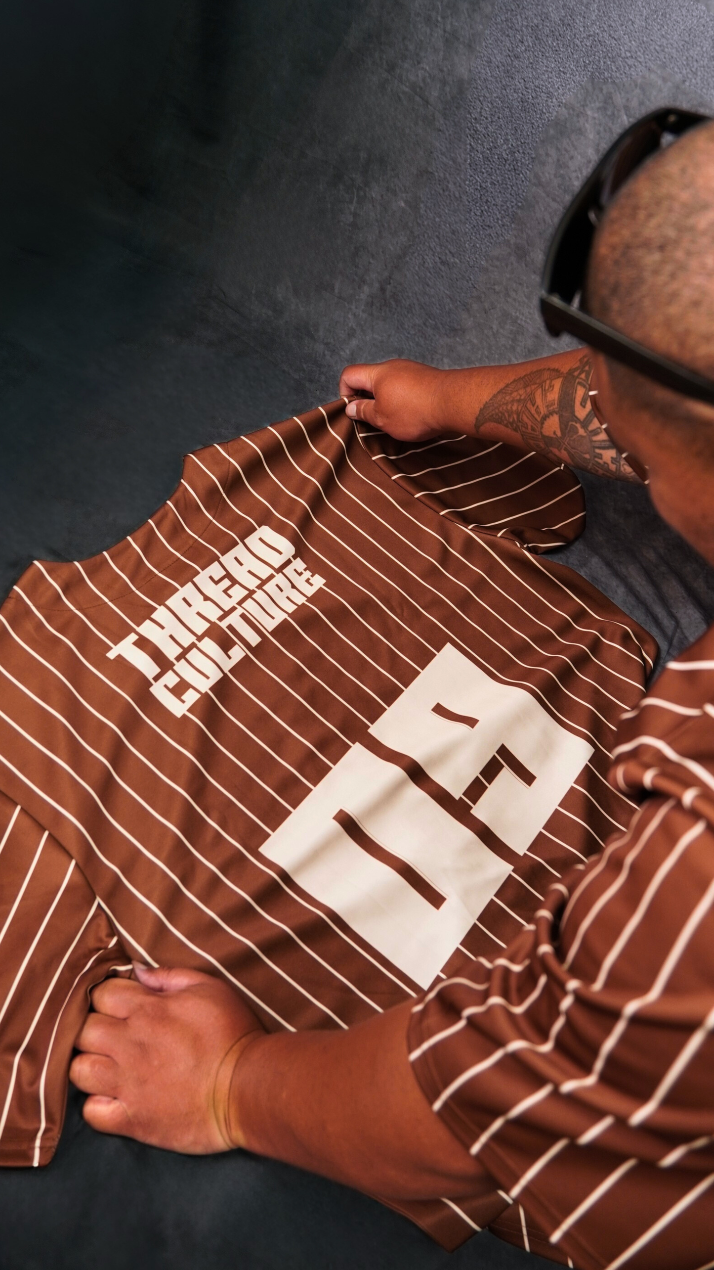 Pinstripe Baseball Jersey | Brown/Canolli Cream