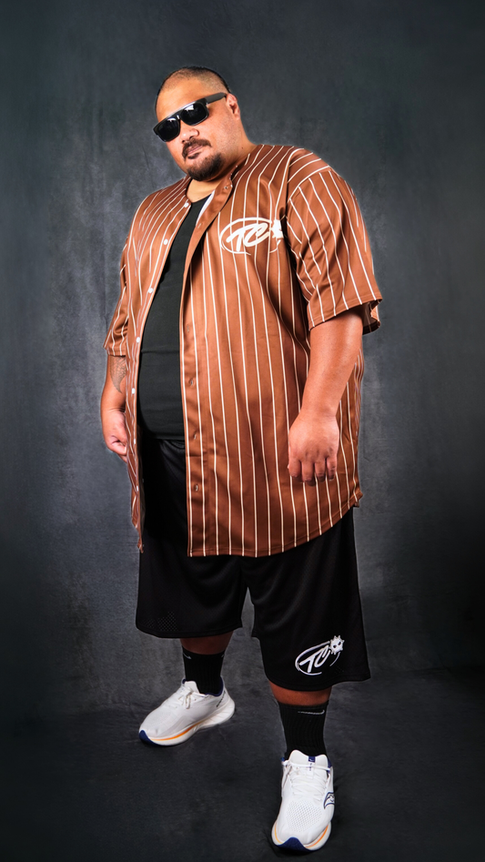 Pinstripe Baseball Jersey | Brown/Canolli Cream