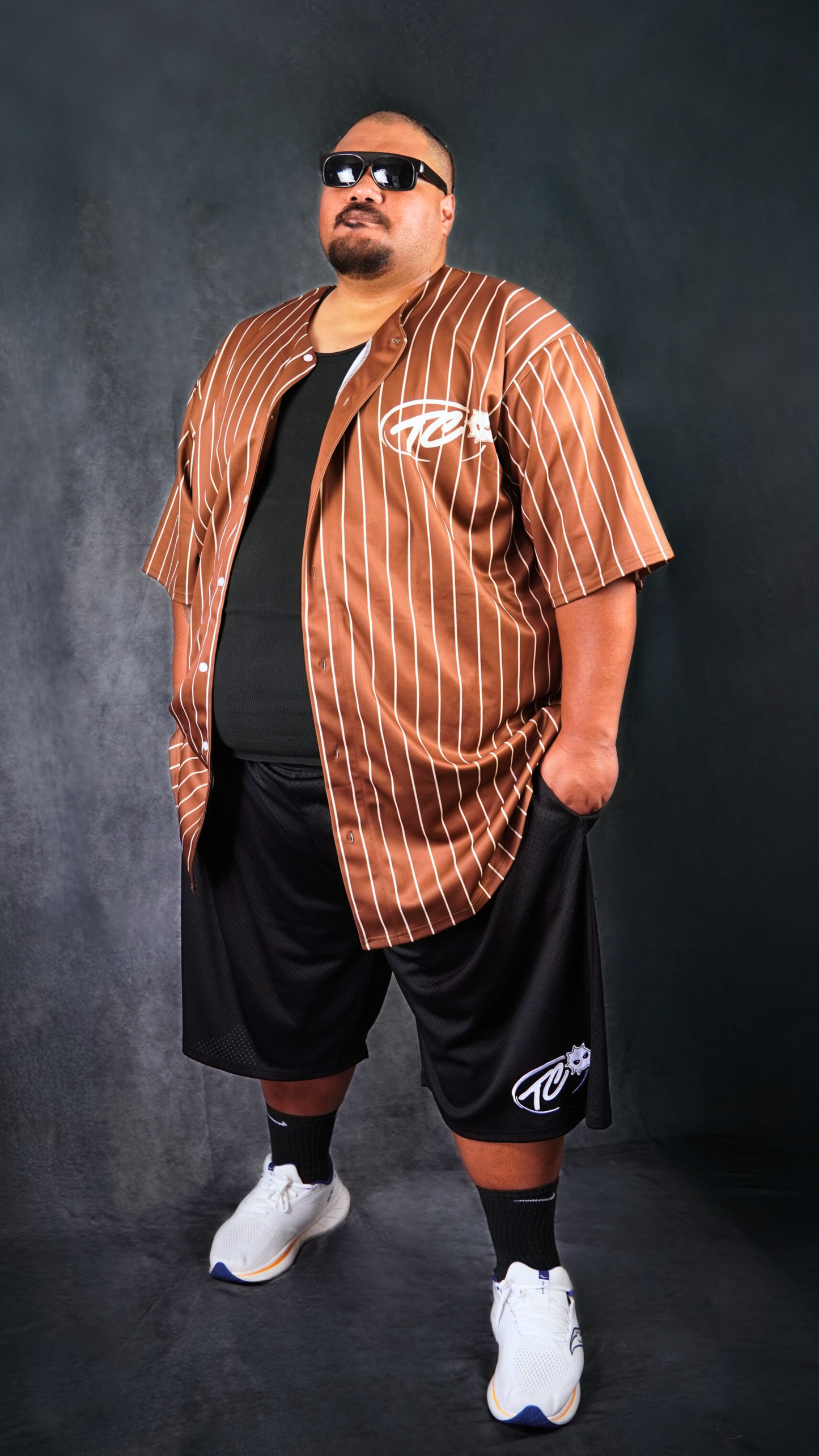 Pinstripe Baseball Jersey | Brown/Canolli Cream