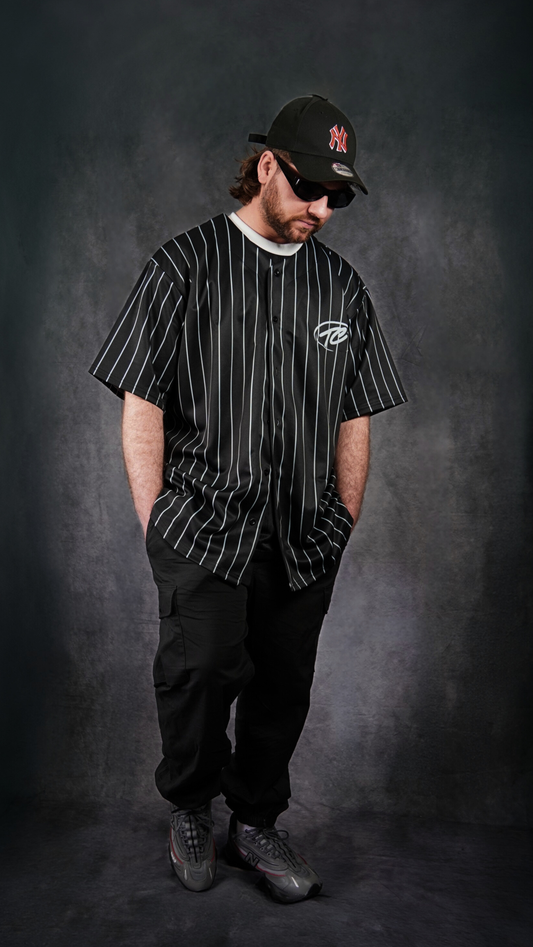 Pinstripe Baseball Jersey | Black/White